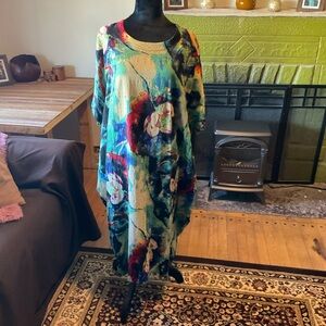 Floral Multicolor Linen Kaftan Dress